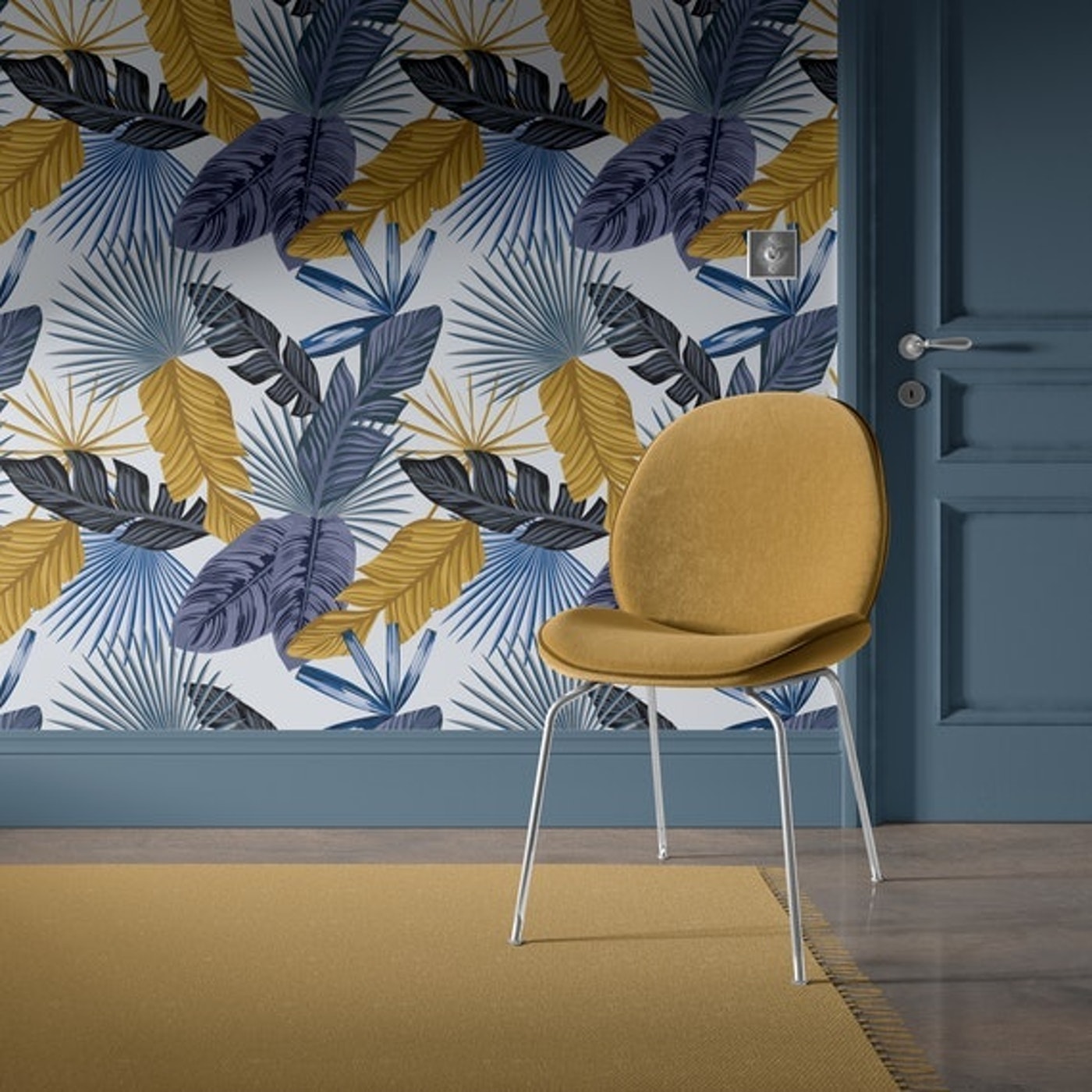 Papel Mural / Gold Blue Leaves