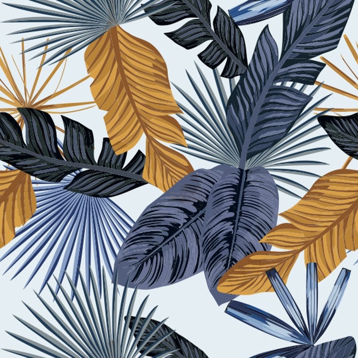 Papel Mural / Gold Blue Leaves
