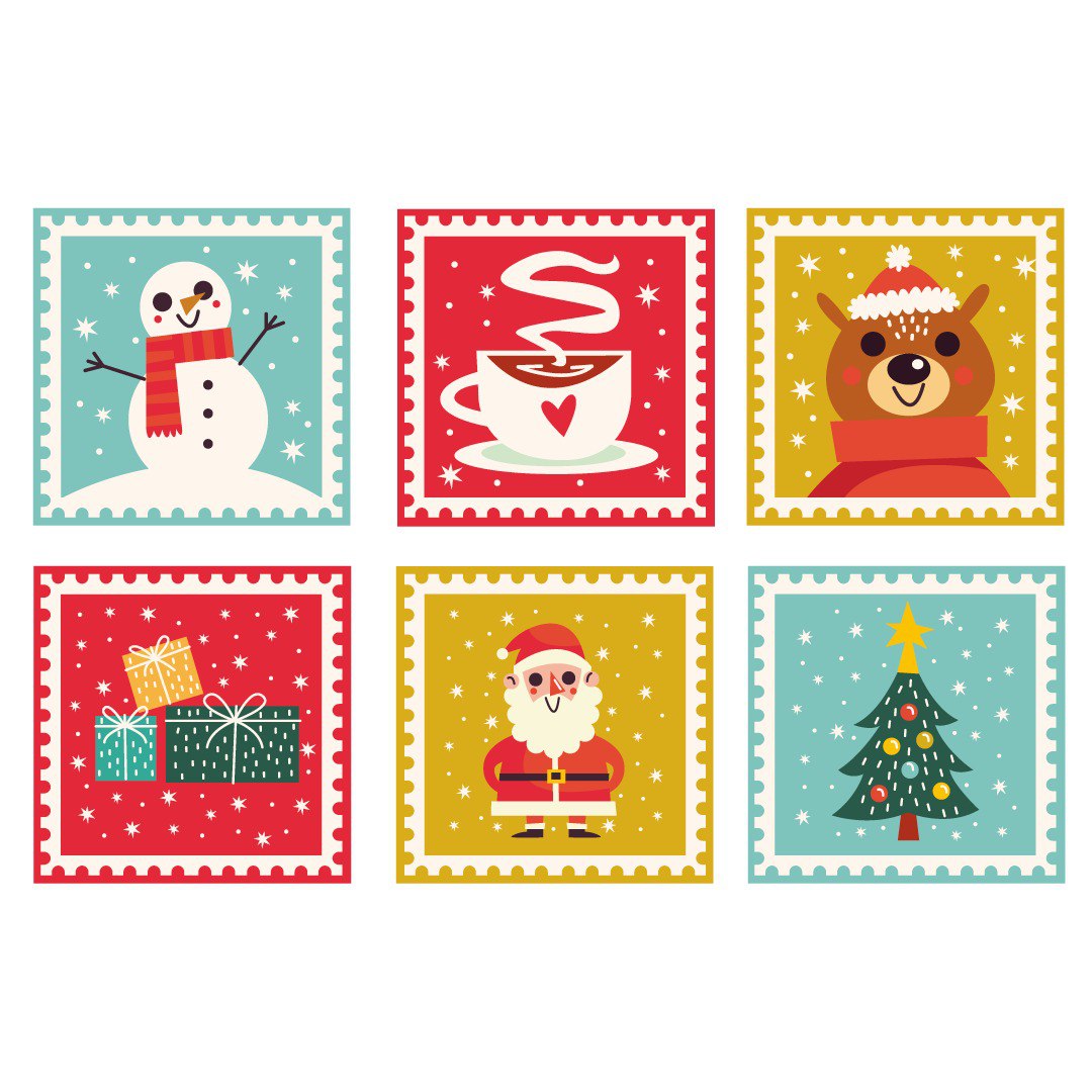 Set 6 Posavasos / christmas stamps